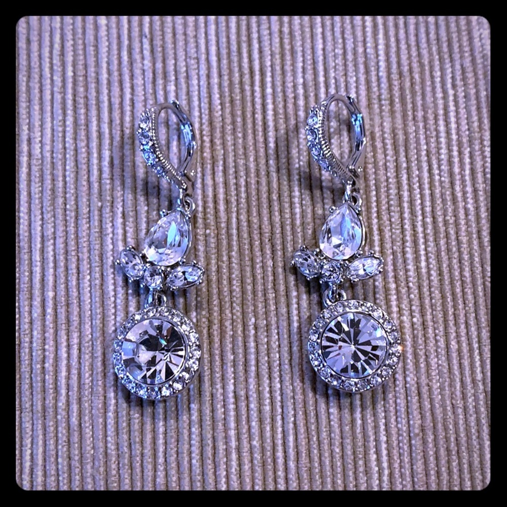 Givenchy Silver Crystal Double Drop Earrings